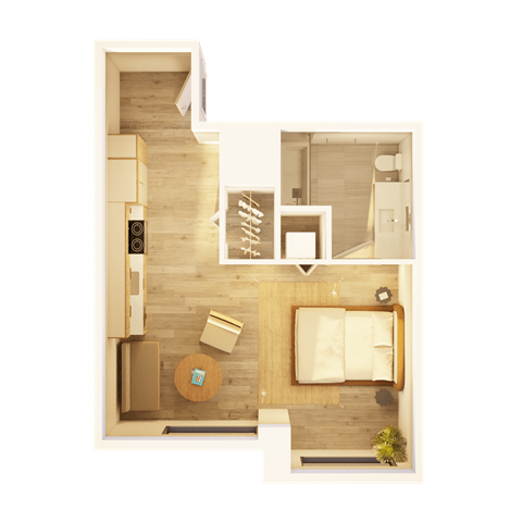 Floor plan for studio, 1 bath, 526 sqft